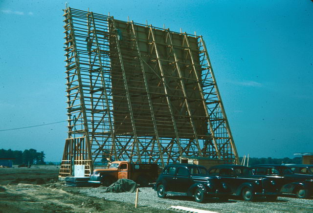 Starlite Drive-In Theatre - Screen-Side View Of The Tower Showing Scaffolding And Sheathing Work (newer photo)